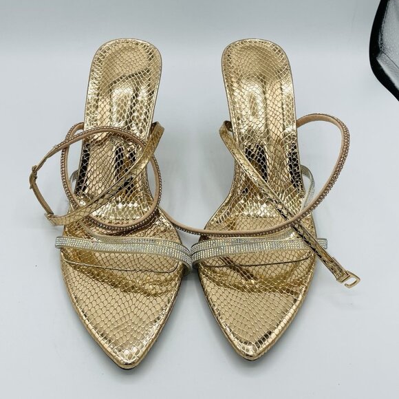 Heels Womens Size 10 Sandals Strappy Rhinestones Metallic Ankle Strap Cute Shiny - Picture 10 of 13